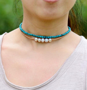 Pearl Choker Freshwater Pearls Natural Leather Choker Necklace