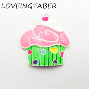 10pcs All Enamel Silvery Colorful Cupcake Pendants For Kids