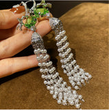 Green Water Drop Earrings Women Long Tassel Flash Crystal Ear Accessory