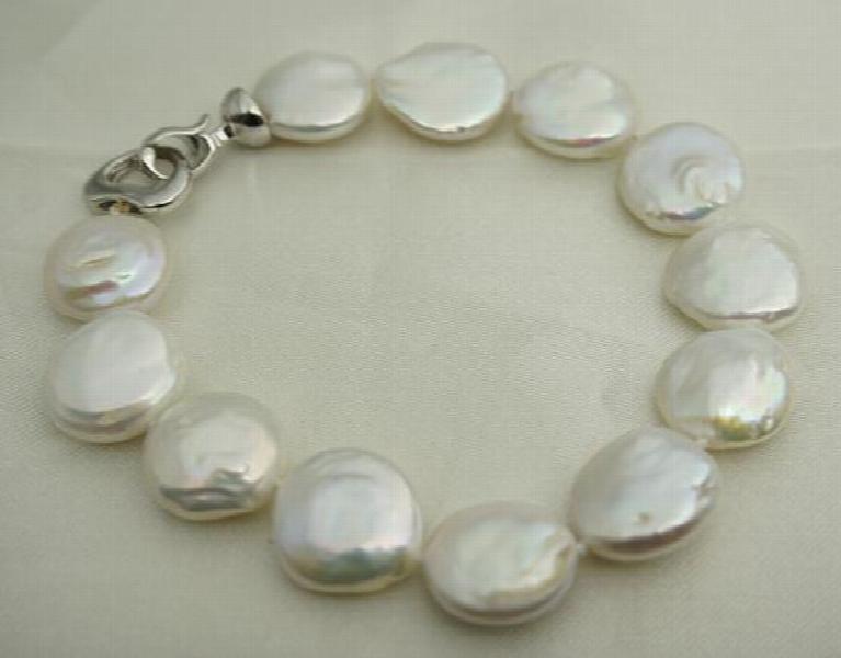 Huge Freshwater Pearl Bracelet Coin Pearl Jewelry Heart Clasp