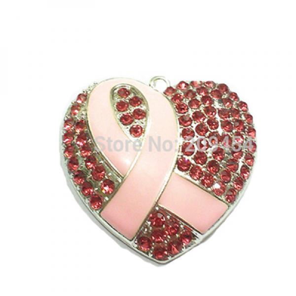 Heart Rhinestone Enamel Breast Cancer Ribbon Pendants 10pcs