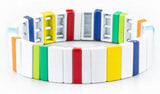 Rainbow Bracelet Women Enamel Tile Alloy Beaded Stackable Elasticity Bangles