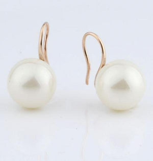 14MM Round Pearl Silver Drop Earrings for Women