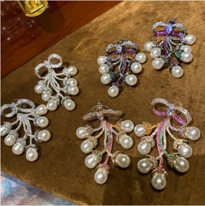 Retro French Summer Sky Branch Pearl Tree Earrings