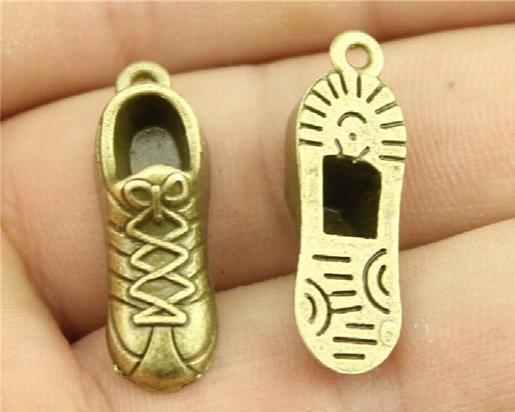 50pcs 3D Tennis Shoes Sneaker Charm Antique Brass Tone Gym Sports Charms