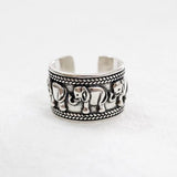 925 Silver Elephant Midi Flower Toe Chain Ring Adjustable