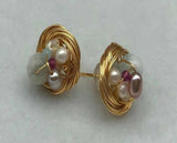 Handwoven 14k Natural Pearl Amethyst Jade Earrings