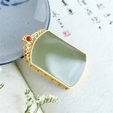 Hetian Jade Square Pendant Necklace with Silver Inlay