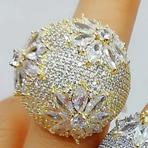 Flower Big Bold Rings with Zirconia Stones Women Engagement