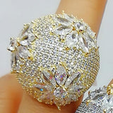 Flower Big Bold Rings with Zirconia Stones Women Engagement