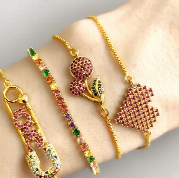 Heart Flower Love Crystal Bracelet Adjustable Snake Chain