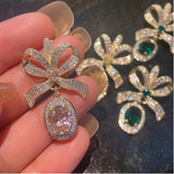 S925 Bow Knot Zircon Stud Earrings