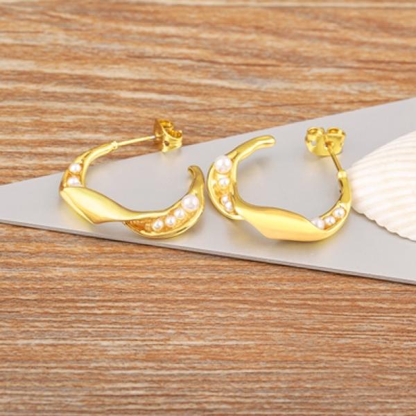 Nidin Hot Gold/Silver Pearl Hoop Earrings for Women Jewelry