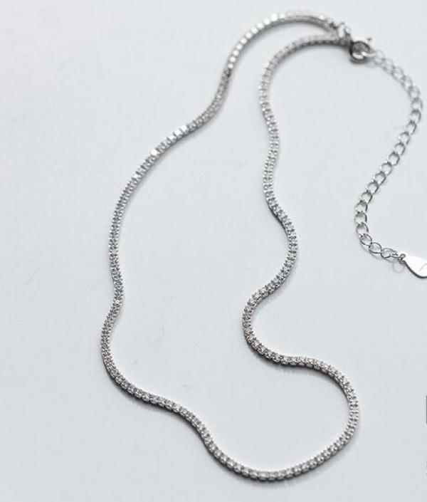 925 Sterling Silver CZ Stone Tennis Choker Necklace