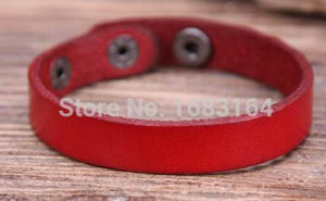 Red Leather Wristband Bracelet Cuff Unisex