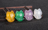 Chinese Handwork Green Pink Agate Jade Mini Fox Lucky Pendant Necklace