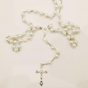 Crucifix Rosary Necklace Bracelet Stainless Steel Silver
