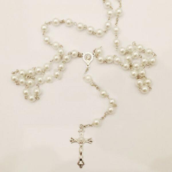 Crucifix Rosary Necklace Bracelet Stainless Steel Silver