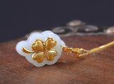 Hetian Jade 18K Inlaid Carved Tree Leaf Pendant Necklace