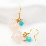 Rose Quartz Pearl Amazonite 925 Silver Earrings