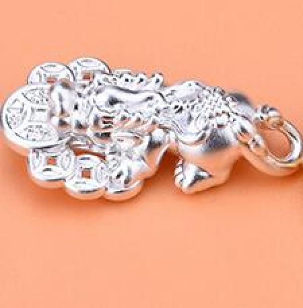 3D 999 Silver Wealth Pixiu Pendant Good Luck Piyao Pendant