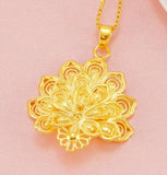 Vietnam Peacock Flower Pendant, 24K Plated Jewelry
