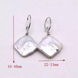 Square Large Real Pearl Earrings S925 Sterling Silver Hook Women's Jewelry
