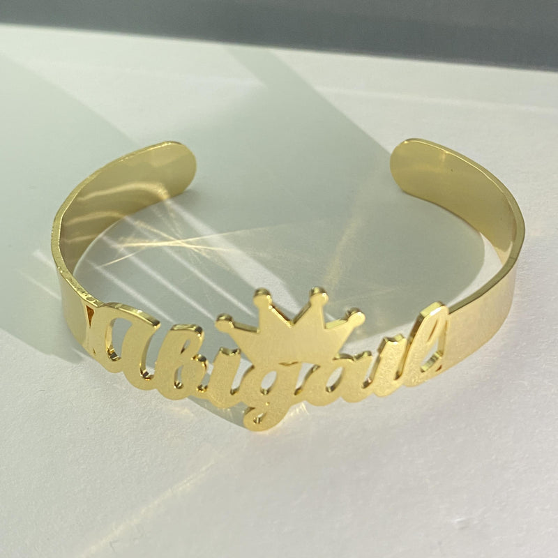 Name Bangle Crown Steel Cuff Bracelet Letters Women Gift