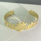 Name Bangle Crown Steel Cuff Bracelet Letters Women Gift