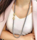 Hand Knotted Gray Shell Pearl Necklace Zircon Sweater Chain