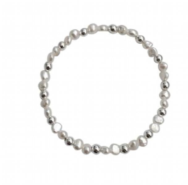 S925 Baroque Pearl Freshwater Silver Bead Elastic Bracelet