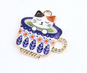 10pcs Cat Cup Enamel Charms DIY Jewelry Making Golden Base