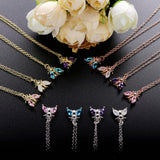 925 Silver Zircon Wing Pendant Necklace Romantic Animal Jewelry
