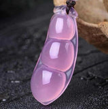 Chinese Statue Icy Agate Jade Amulet Pink Beans Pendant