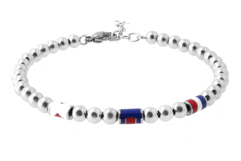 Men's Summer Enamel Flag Bracelet Stainless Steel Beaded Jewelry