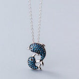 925 Silver Rose Dark Dolphin Pendant Necklace Women Jewelry