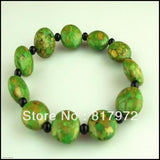 5pcs Olive Drab Howlite Stone Bead Bangle Bracelet Elasticity Adjustable