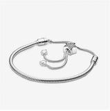 925 Silver Heart Clasp Star Snake Chain Slider Pan Bracelet