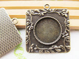 20pcs Square Flower Base Setting Bezel Tray Pendant Charm, 20mm Round Cabochon