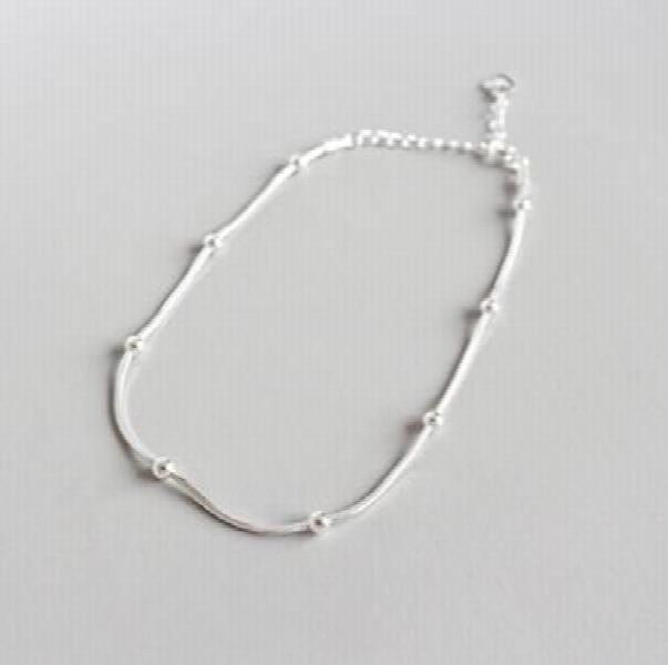 925 Silver Anklet Women Beads Chain Beach Accessory