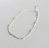 925 Silver Anklet Women Beads Chain Beach Accessory