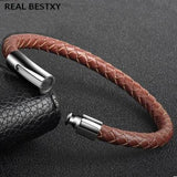 Men's Cow Leather Bracelet Stainless Steel Clasp