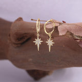 S925 Silver 8 Pointed Star Zircon Earrings Hoops Women Party