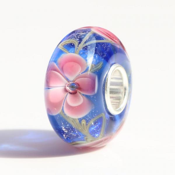 925 Silver 3D Flowers Glass Charm Beads for European Bracelet