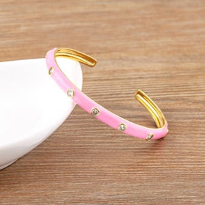 Nidin Zircon Cuff Bangles Bracelet Women CZ Plated Oil Dripping Beach Vacation