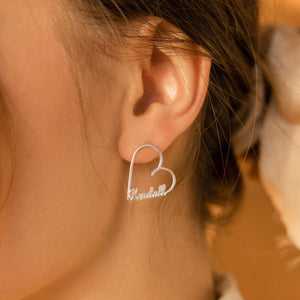 Name Heart Earrings Love Heart Stud Earrings Handmade Hoops Earring