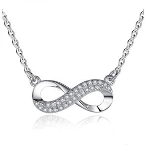 Sterling Silver Crystal Infinity Pendant Necklace Figure 8 Chain for Women
