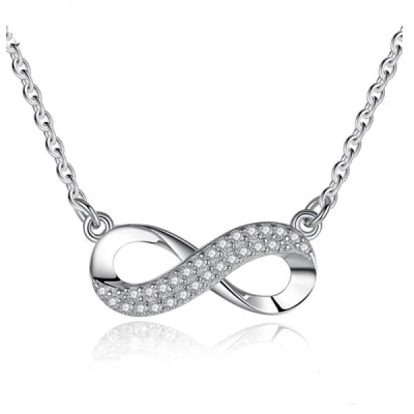 Sterling Silver Crystal Infinity Pendant Necklace Figure 8 Chain for Women
