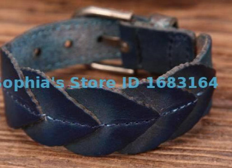 Leaf Texture Leather Wristband Cuff Bracelet Mens