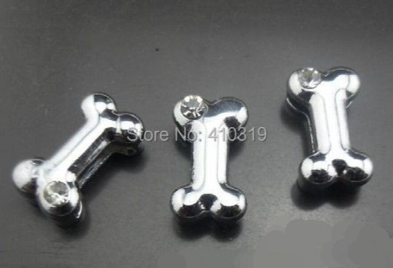 100pcs 8mm Rhinestone Dog Bone Slide Charm